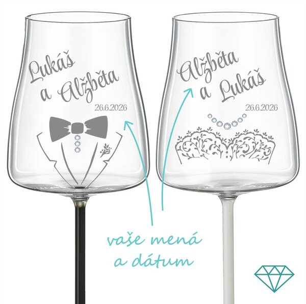 Svadobné poháre na víno Wedding s kryštálmi 2 ks