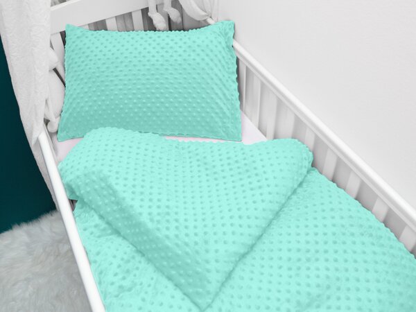 Biante Detské posteľné obliečky do postieľky Minky 3D bodky MKP-003 Mintové Do postieľky 100x135 a 40x60 cm