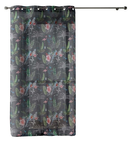 Záclona s exotickými kvetmi Paradizio – sivá 140x280cm