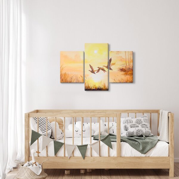Obraz - Žeriavy pri západe slnka (90x60 cm)