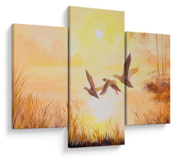 Obraz - Žeriavy pri západe slnka (90x60 cm)