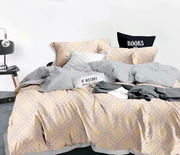 Béžové posteľné obliečky s geometrickým motívom Béžová