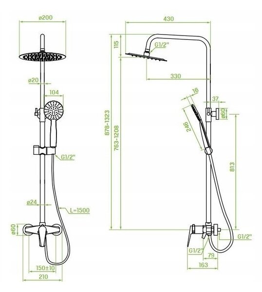 Laveo Rubio, sprchový set s pákovou batériou 150mm, čierna matná-zlatá lesklá, LAV-PVR_7GOB