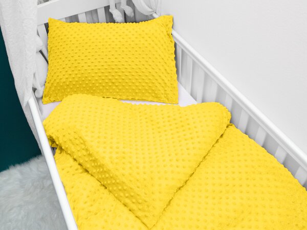 Biante Detské posteľné obliečky do postieľky Minky 3D bodky MKP-015 Sýto žlté Do postieľky 90x130 a 40x60 cm
