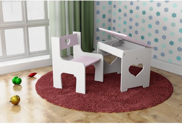Otvárací stôl so stoličkou Srdiečko ružový