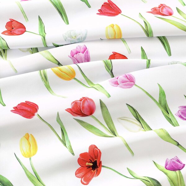 Goldea teflónová látka na obrusy - farebné tulipány 160 cm