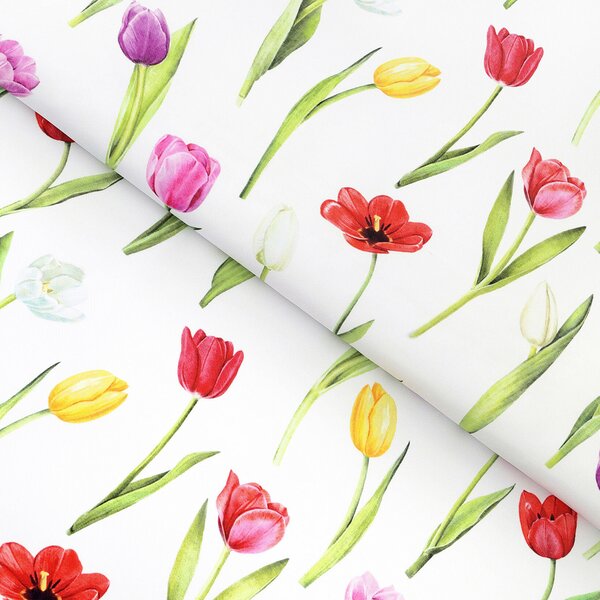 Goldea teflónová látka na obrusy - farebné tulipány 160 cm
