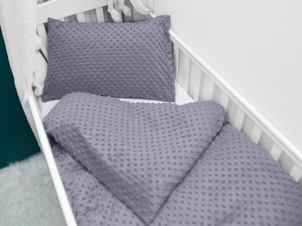 Biante Detské posteľné obliečky do postieľky Minky 3D bodky MKP-004 Tmavo sivé Do postieľky 100x135 a 40x60 cm