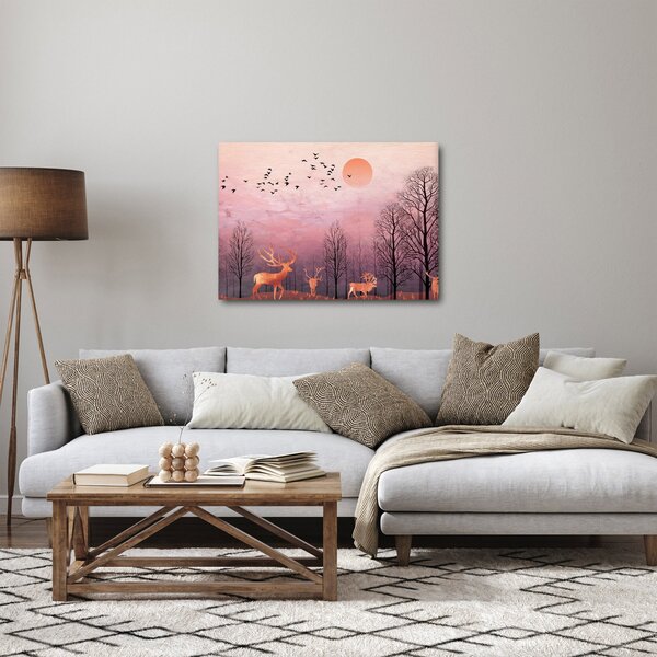 Obraz - Jelene v žiare zapadajúceho slnka (70x50 cm)