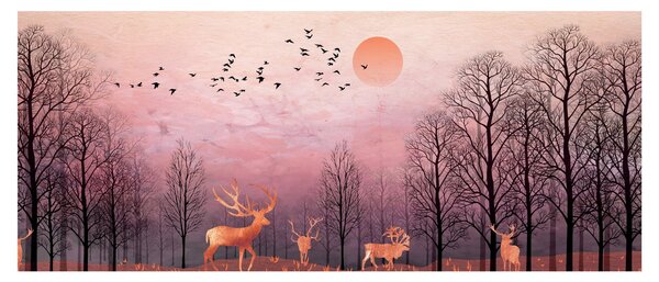 Obraz - Jelene v žiare zapadajúceho slnka (120x50 cm)