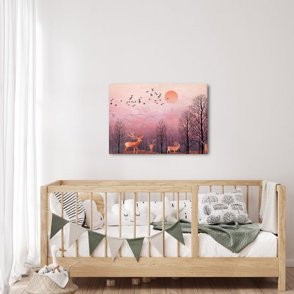 Obraz - Jelene v žiare zapadajúceho slnka (70x50 cm)