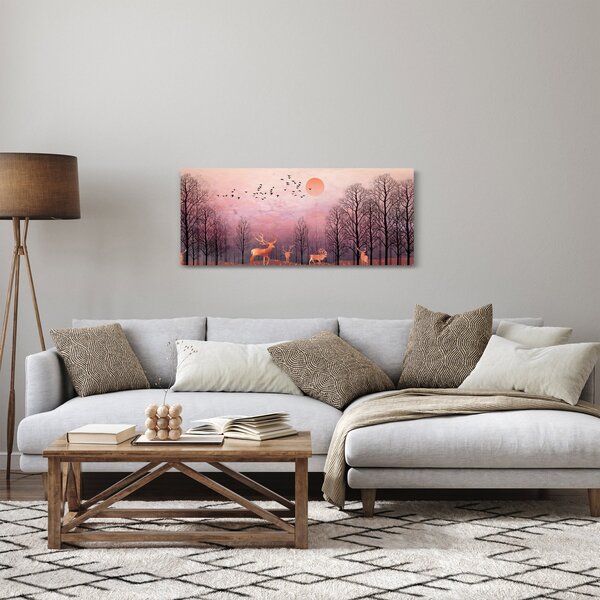 Obraz - Jelene v žiare zapadajúceho slnka (120x50 cm)