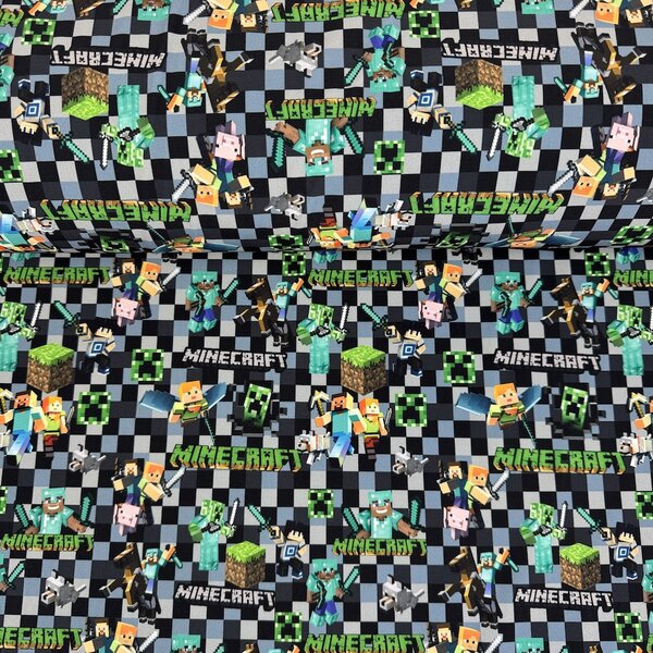 Metráž Softshell digital 280g - Minecraft na sivom