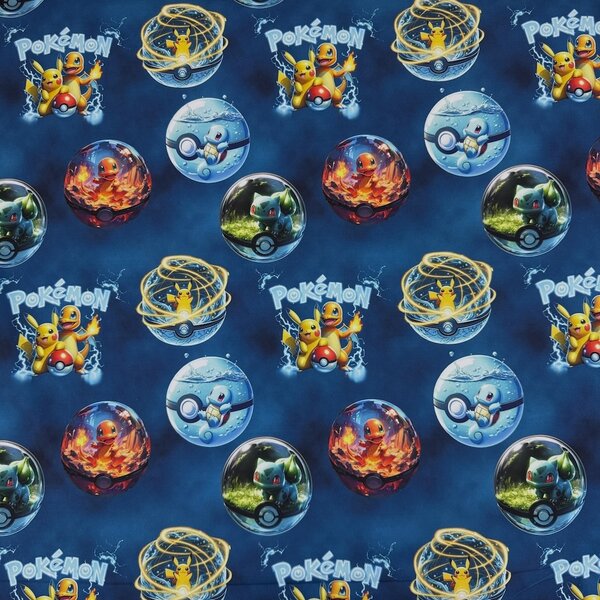 Metráž Softshell digital 280g - Pokémon na modrom