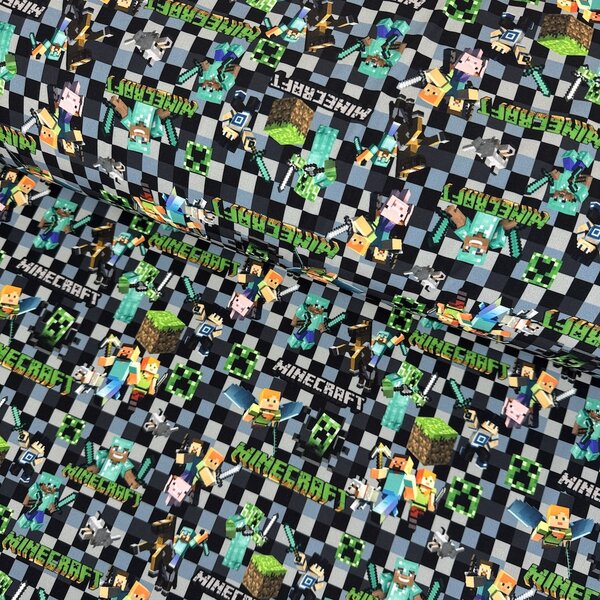 Metráž Softshell digital 280g - Minecraft na sivom