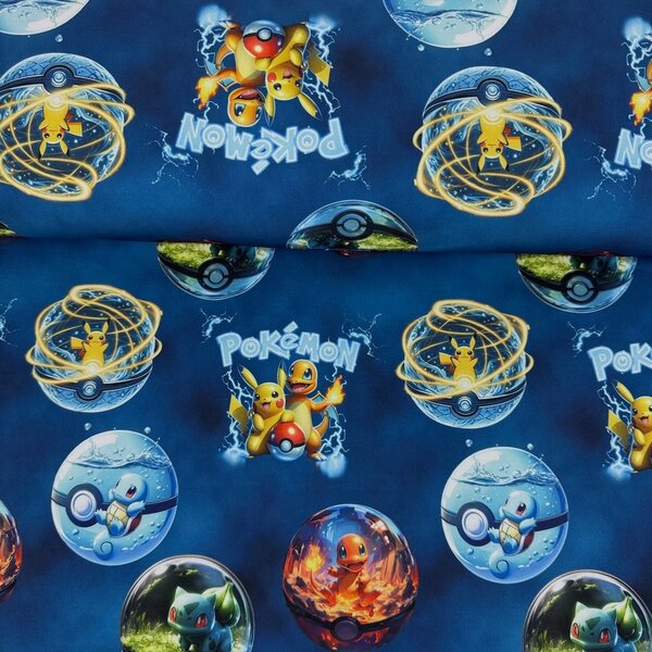 Metráž Softshell digital 280g - Pokémon na modrom