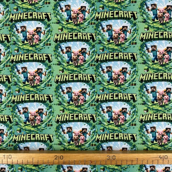 Metráž Softshell digital 280g - Minecraft na zelenom
