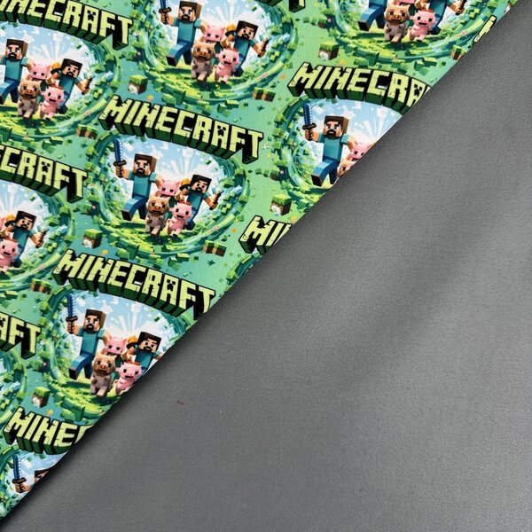 Metráž Softshell digital 280g - Minecraft na zelenom