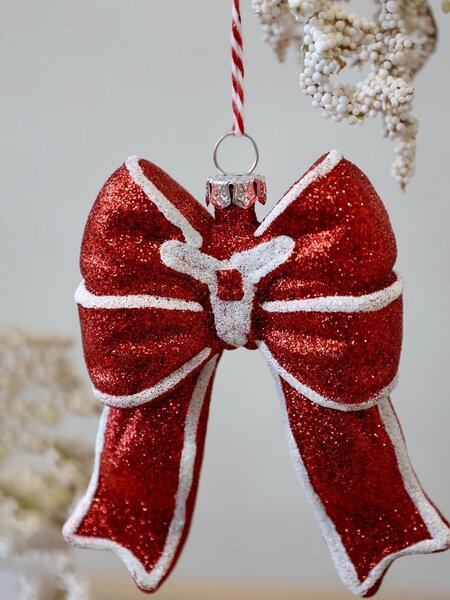 Červená trblietavá vianočná ozdoba mašle Chic - 9*3*11 cm - Chic Antique