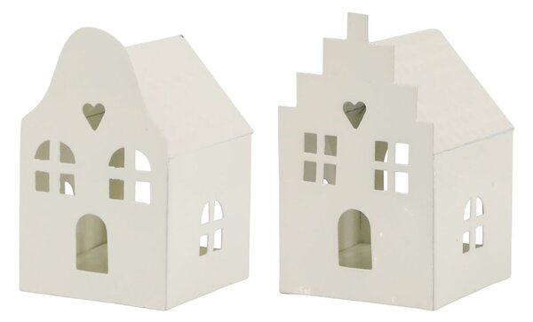 Set 2ks krémový antik svietnik domček na čajovú sviečku - 6*6*10 cm - Chic Antique
