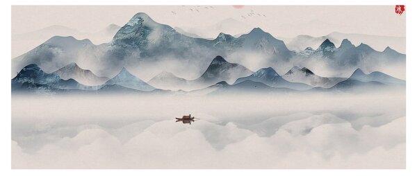 Obraz - Údolie modrých hôr (120x50 cm)