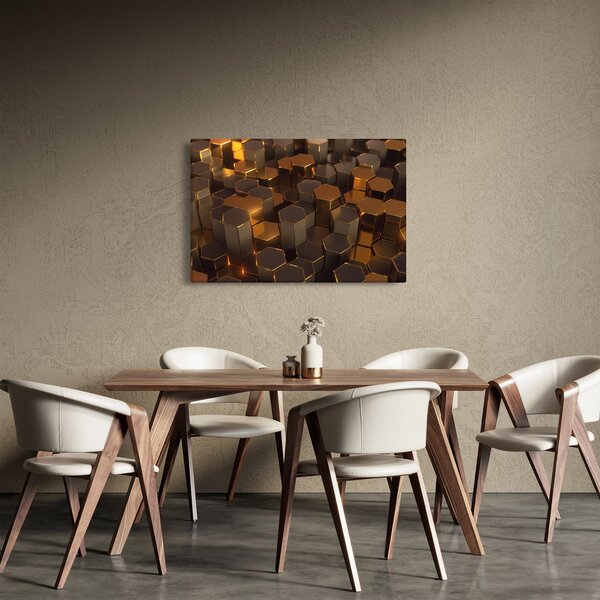 Obraz - Bronzové hexagóny (90x60 cm)