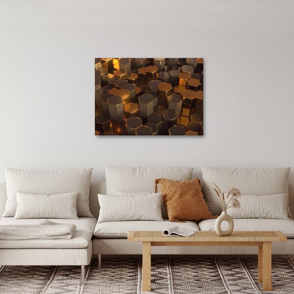 Obraz - Bronzové hexagóny (70x50 cm)