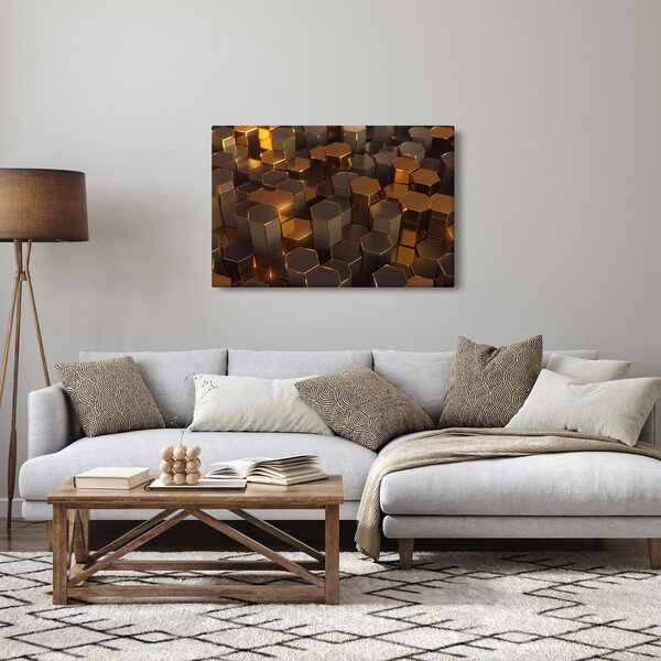 Obraz - Bronzové hexagóny (90x60 cm)