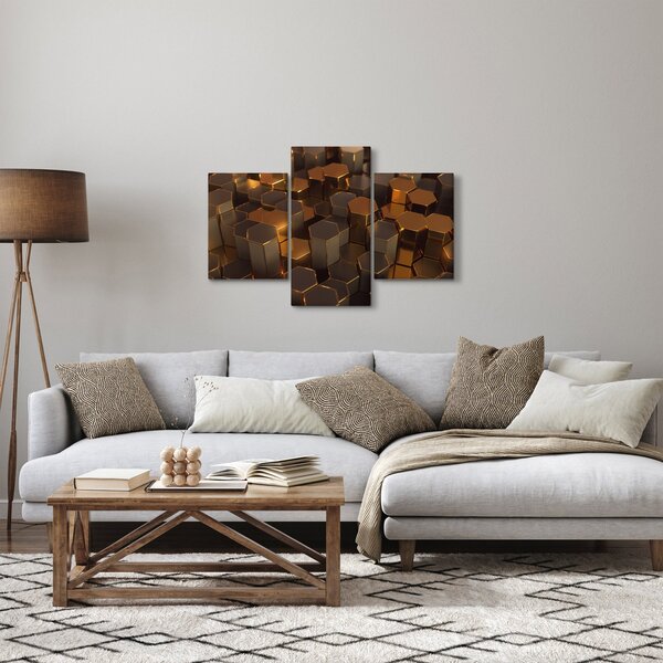 Obraz - Bronzové hexagóny (90x60 cm)