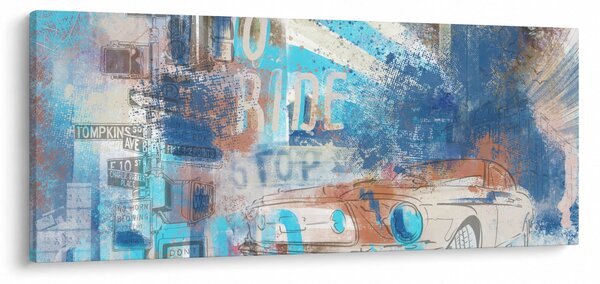 Obraz - Zrodený na jazdu, modré tóny (120x50 cm)