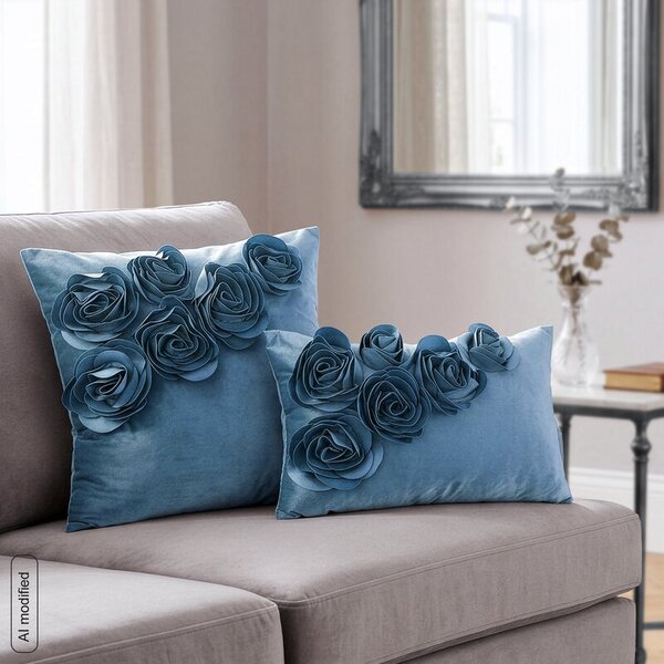 Dekorstudio Zamatová dekoračná obliečka na vankúš FLORES 1 30x50cm - tmavomodrá