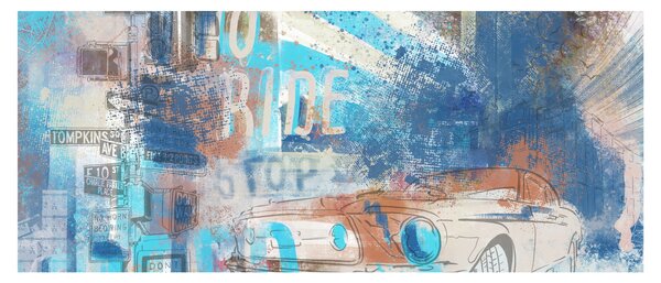 Obraz - Zrodený na jazdu, modré tóny (120x50 cm)