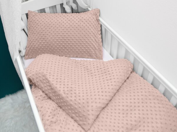 Biante Detské posteľné obliečky do postieľky Minky 3D bodky MKP-024 Tmavo béžové Do postieľky 90x130 a 40x60 cm