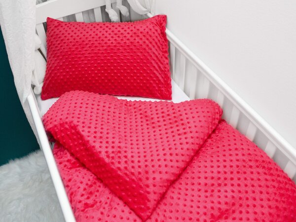 Biante Detské posteľné obliečky do postieľky Minky 3D bodky MKP-019 Jahodové červené Do postieľky 90x120 a 40x60 cm