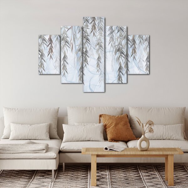 Obraz - Vŕbové vetvičky v modrom pozadí (150x105 cm)