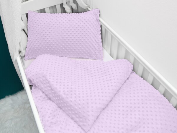 Biante Detské posteľné obliečky do postieľky Minky 3D bodky MKP-002 Fialové lila Do postieľky 90x120 a 40x60 cm