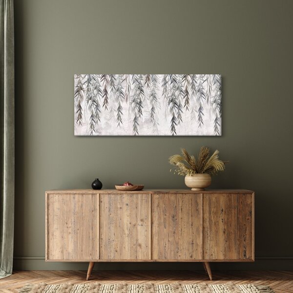 Obraz - Vŕbové vetvičky v šedej omietke (120x50 cm)