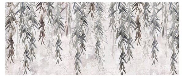 Obraz - Vŕbové vetvičky v šedej omietke (120x50 cm)