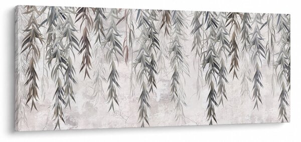 Obraz - Vŕbové vetvičky v šedej omietke (120x50 cm)