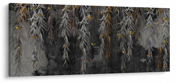 Obraz - Vŕbové vetvičky v čiernom pozadí (120x50 cm)