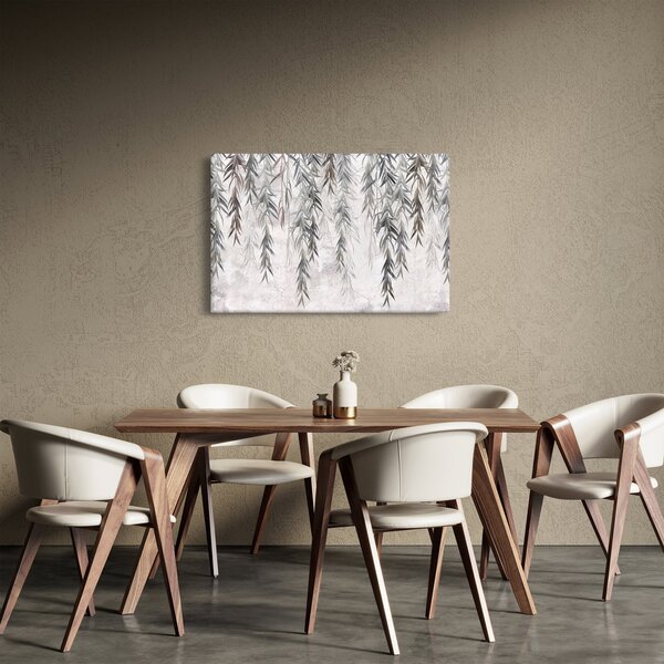 Obraz - Vŕbové vetvičky v šedej omietke (90x60 cm)