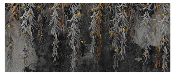 Obraz - Vŕbové vetvičky v čiernom pozadí (120x50 cm)