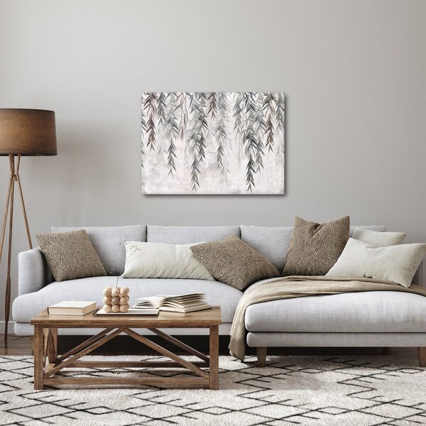 Obraz - Vŕbové vetvičky v šedej omietke (70x50 cm)