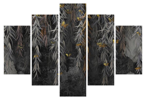 Obraz - Vŕbové vetvičky v čiernom pozadí (150x105 cm)