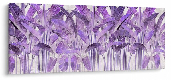 Obraz - Fialové listy v omietke (120x50 cm)