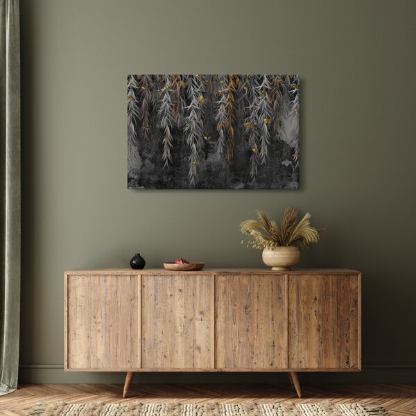 Obraz - Vŕbové vetvičky v čiernom pozadí (90x60 cm)