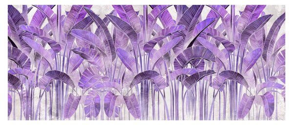 Obraz - Fialové listy v omietke (120x50 cm)