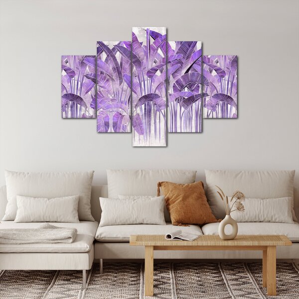 Obraz - Fialové listy v omietke (150x105 cm)