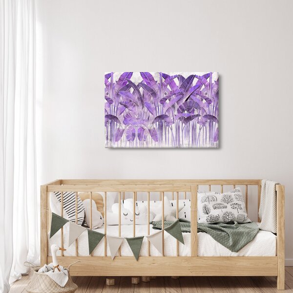 Obraz - Fialové listy v omietke (90x60 cm)