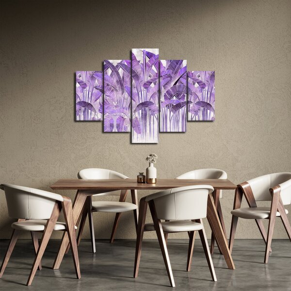 Obraz - Fialové listy v omietke (150x105 cm)